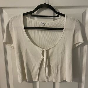 White Tshirt with Ties, open slit in middle